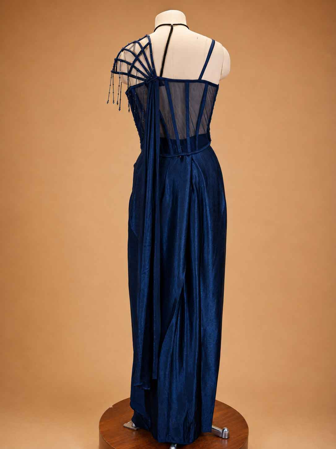 Navy Blue Embellished Gown for Women | Designer Party & Evening Wear