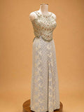 Gold Designer Plazo Set for Women | Embellished Kurta with Flared Plazo & Dupatta