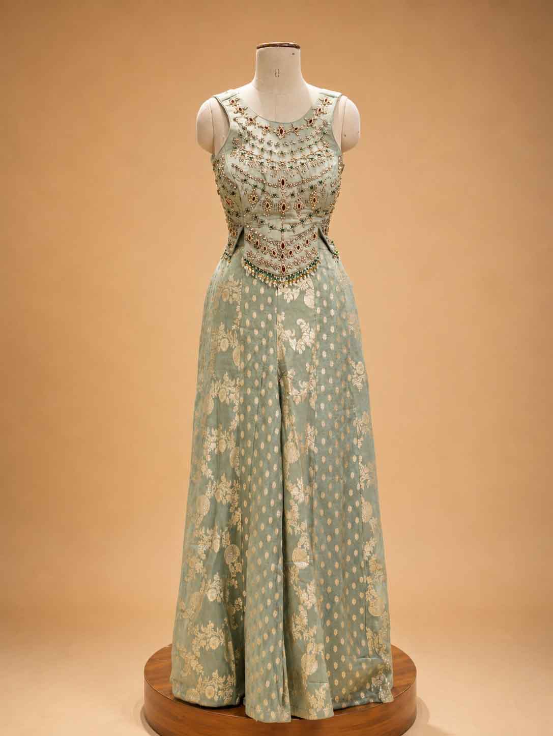 Pista Colour Designer Plazo Set for Women | Embellished Kurta with Wide-Leg Plazo & Dupatta