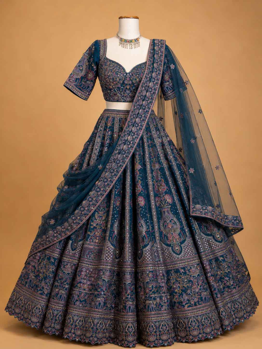 Navy Blue Designer Lehenga Set for Women | Printed Wedding Wear