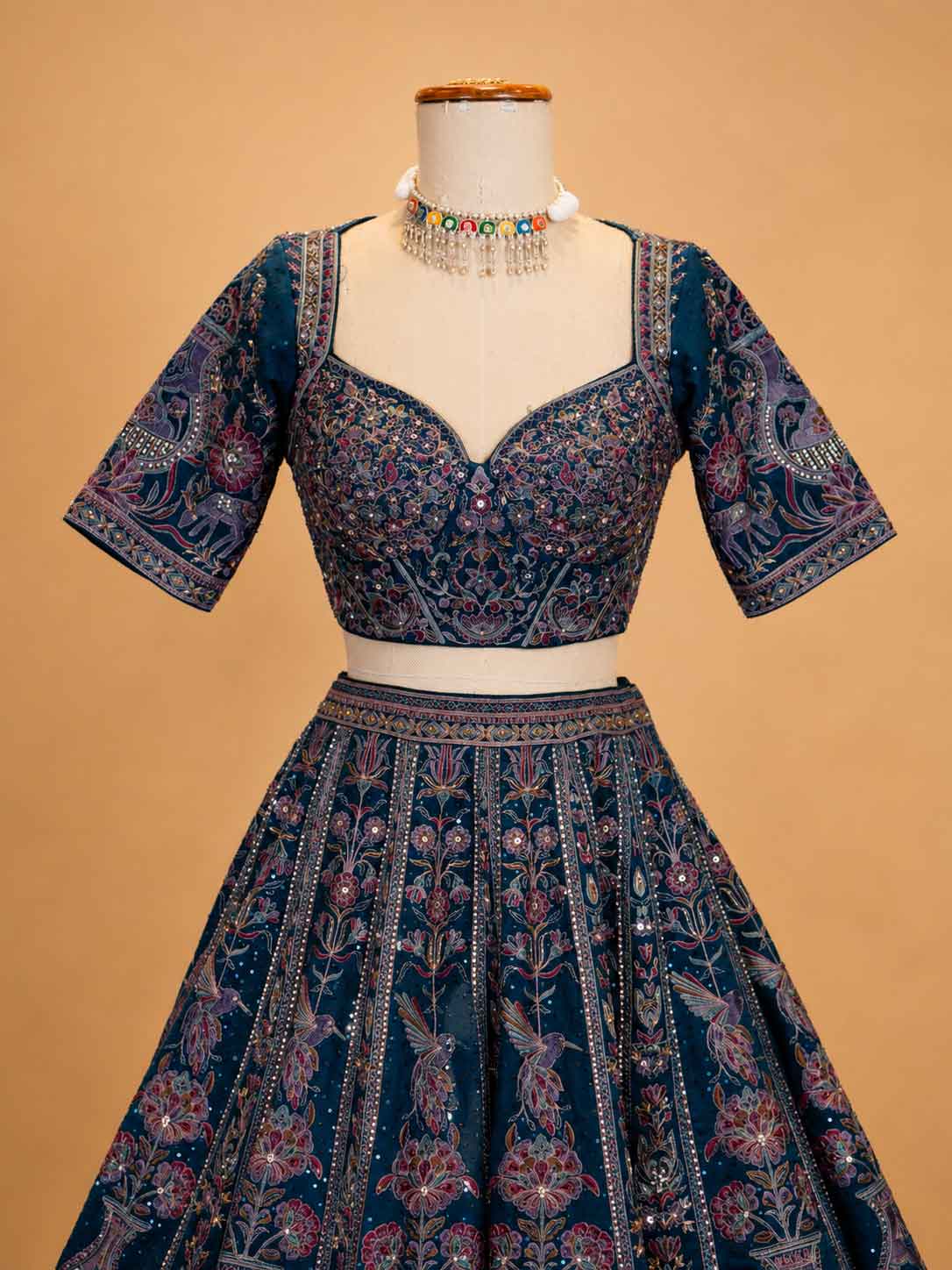 Navy Blue Designer Lehenga Set for Women | Printed Wedding Wear