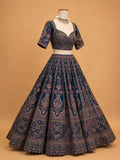 Navy Blue Designer Lehenga Set for Women | Printed Wedding Wear