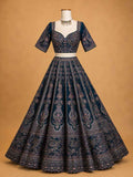 Navy Blue Designer Lehenga Set for Women | Printed Wedding Wear
