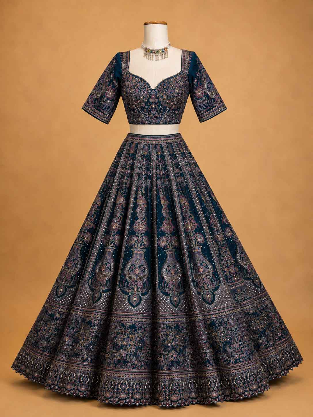 Navy Blue Designer Lehenga Set for Women | Printed Wedding Wear