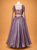 Onion colour embellished designer lehenga set for women with flared skirt and sheer detailing