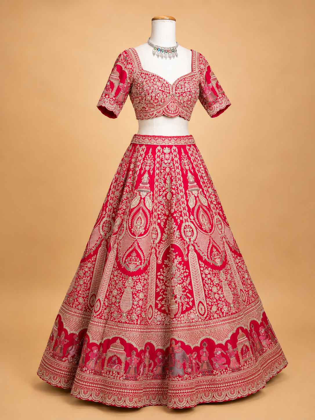 Red Designer Lehenga Set for Women | Embroidered Wedding Lehenga