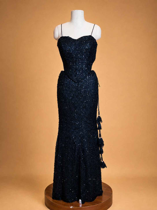 Black embellished fishcut designer gown for women by ASMA Bengaluru - alternate view 2