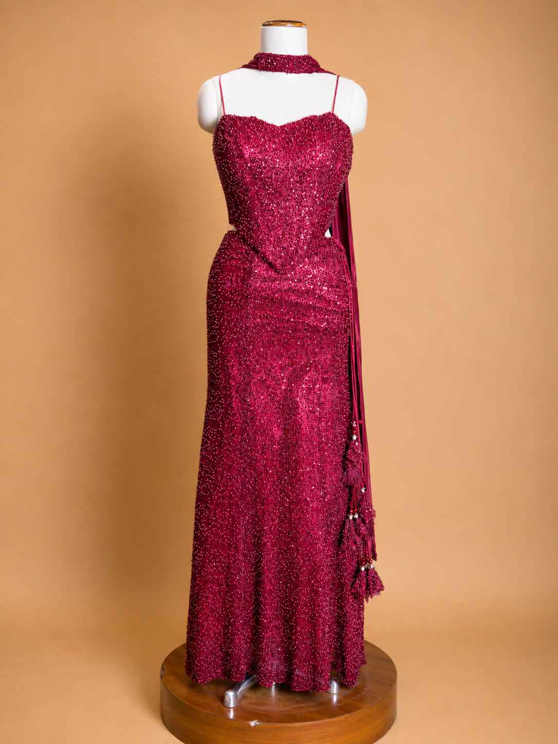 Maroon Embellished Mermaid Gown for Women | Designer Party Wear