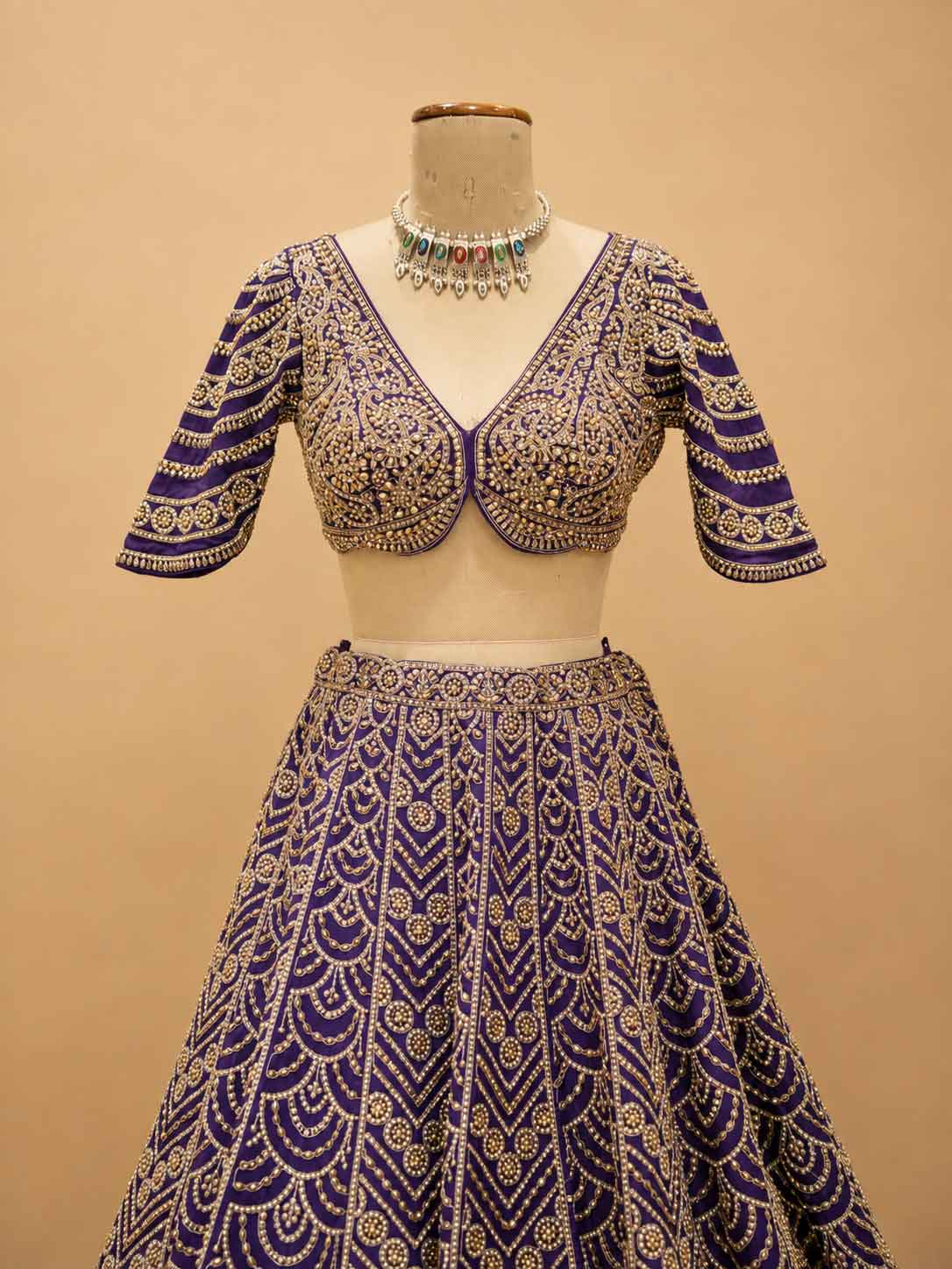 Purple Embroidered Bridal Lehenga with Gold Detailing & Dupatta | Wedding Wea