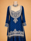 Blue Embroidered Sharara Set for Women | Festive Ethnic Wear