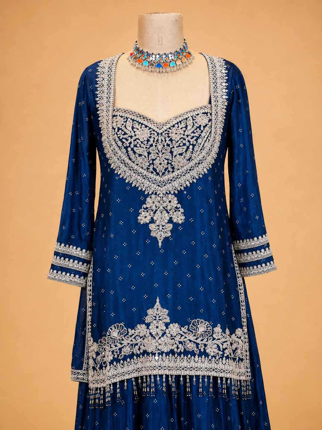 Blue Embroidered Sharara Set for Women | Festive Ethnic Wear