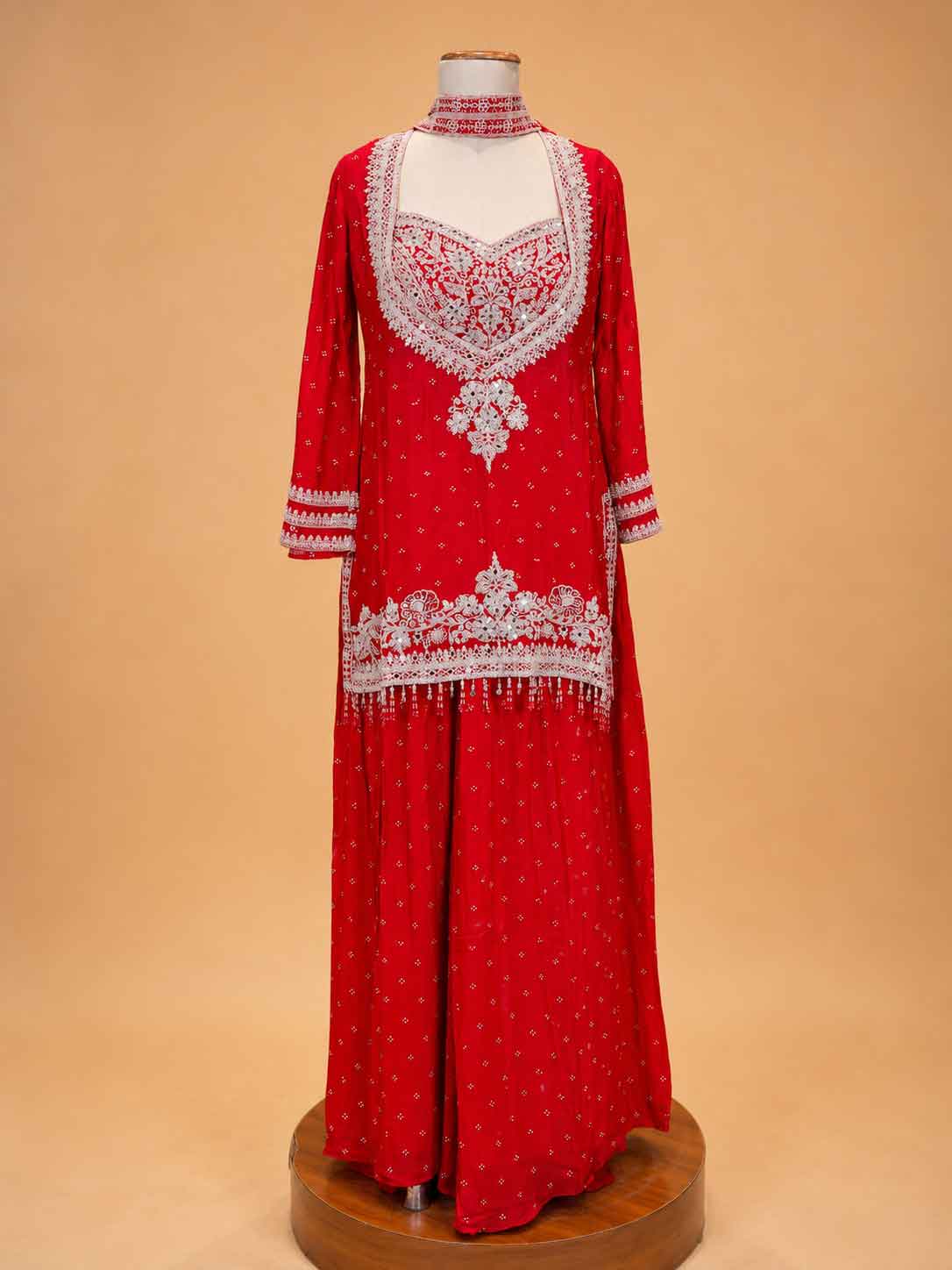 Red | Red embroidered sharara set for women in ASMA Straight Cuts collection Bengaluru - alternate view 2 | 2