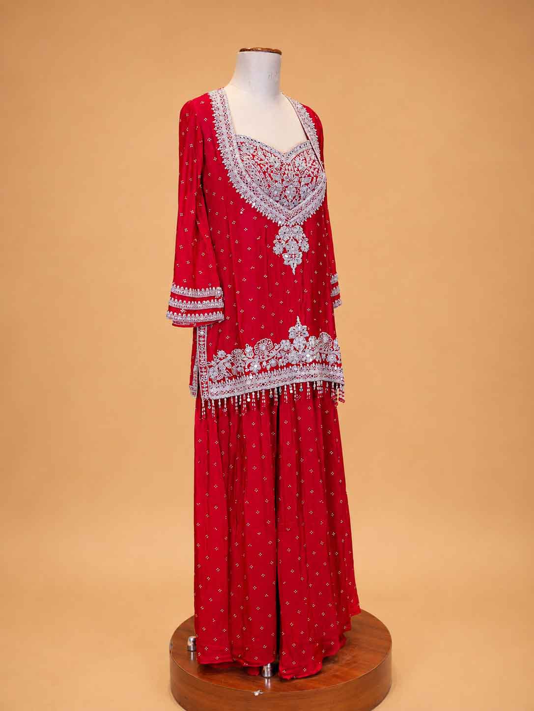 Red | Red embroidered sharara set for women in ASMA Straight Cuts collection Bengaluru - alternate view 3 | 3