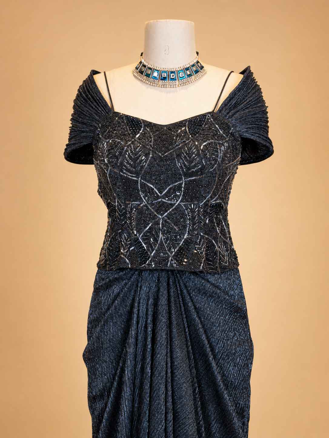 Navy Blue Designer Saree with Embellished Blouse | Party Wear Saree