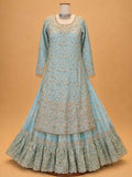 Sky Blue Embroidered Sharara Suit Set for Women | Designer Festive Wear