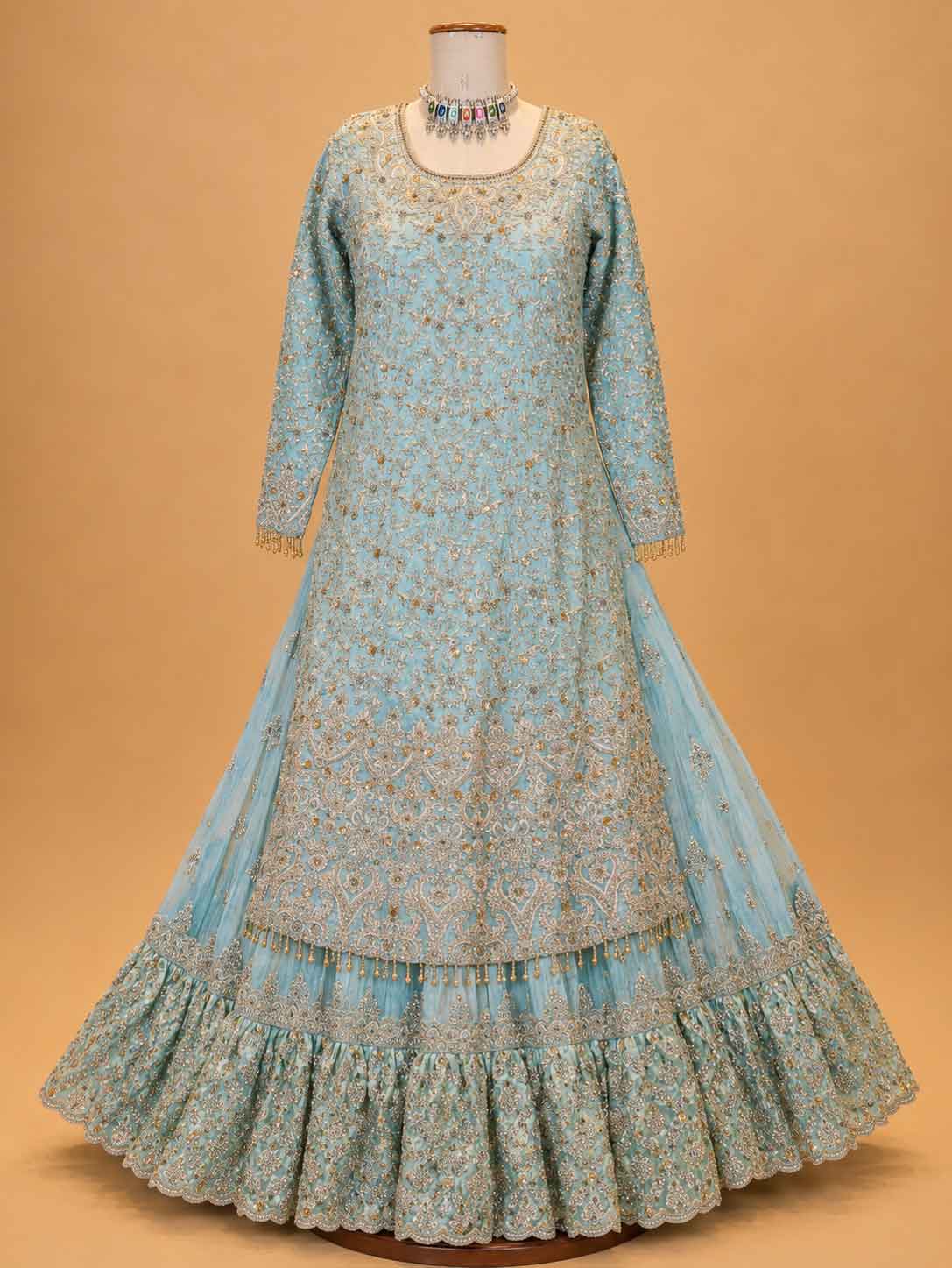 Sky Blue | Sky blue embroidered sharara set in ASMA Straight Cuts collection Bengaluru - alternate view 3 | 3
