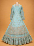 Sky Blue Embroidered Sharara Suit Set for Women | Designer Festive Wear
