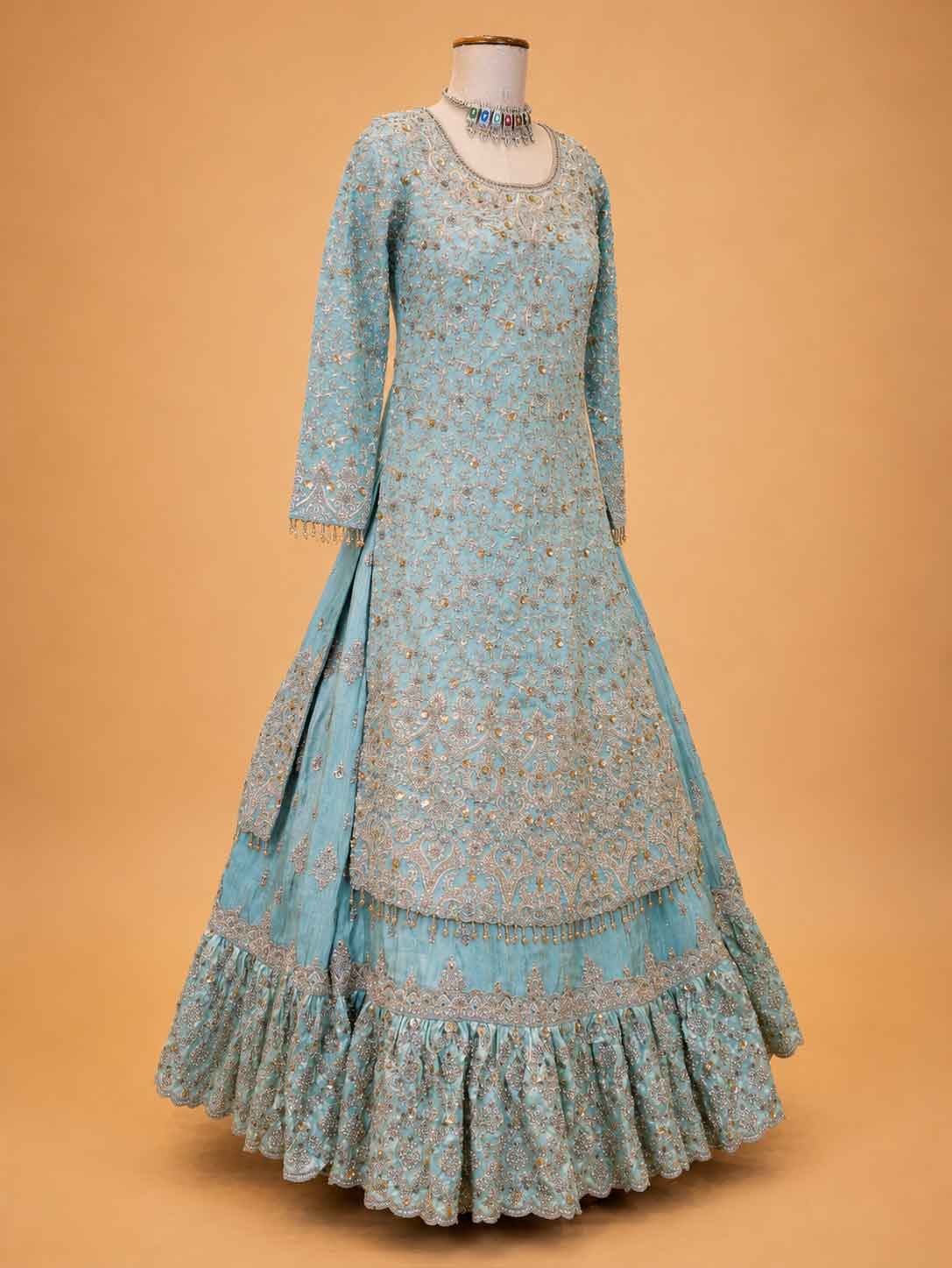 Sky Blue | Sky blue embroidered sharara set in ASMA Straight Cuts collection Bengaluru - alternate view 5 | 5