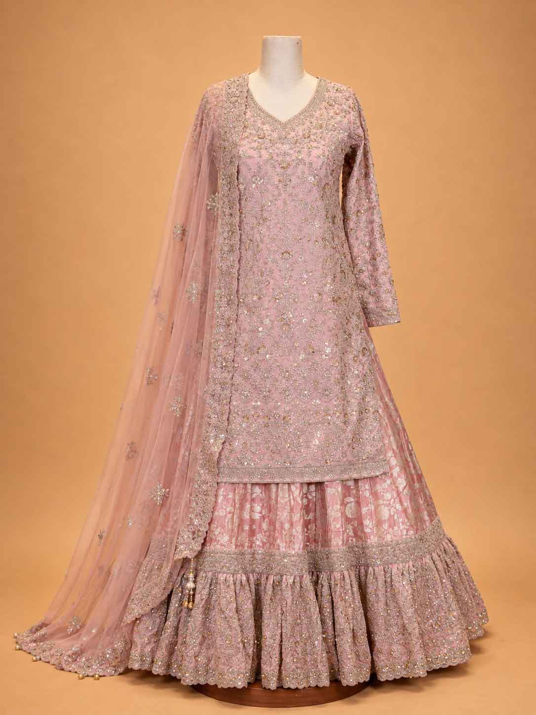 Peach Colour Embroidered Sharara Suit Set for Women | Designer Ethnic Wear