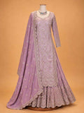 Onion colour embroidered Anarkali suit set for women with matching dupatta and flared silhouette
