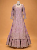 Onion colour embroidered Anarkali suit set for women with matching dupatta and flared silhouette