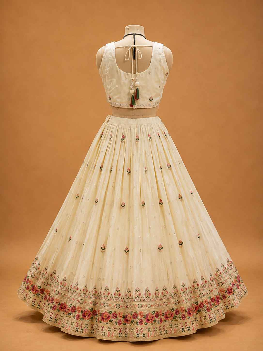 Cream Designer Lehenga Choli for Women | Floral Embroidered Wedding Lehenga