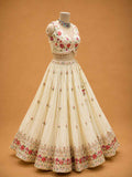 Cream Designer Lehenga Choli for Women | Floral Embroidered Wedding Lehenga