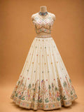 Cream Designer Lehenga Choli for Women | Floral Embroidered Wedding Lehenga
