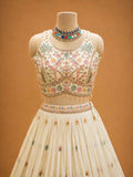 Cream Designer Lehenga Choli for Women | Floral Embroidered Wedding Lehenga