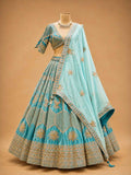 Firozi Designer Lehenga Choli for Women | Embroidered Wedding Lehenga