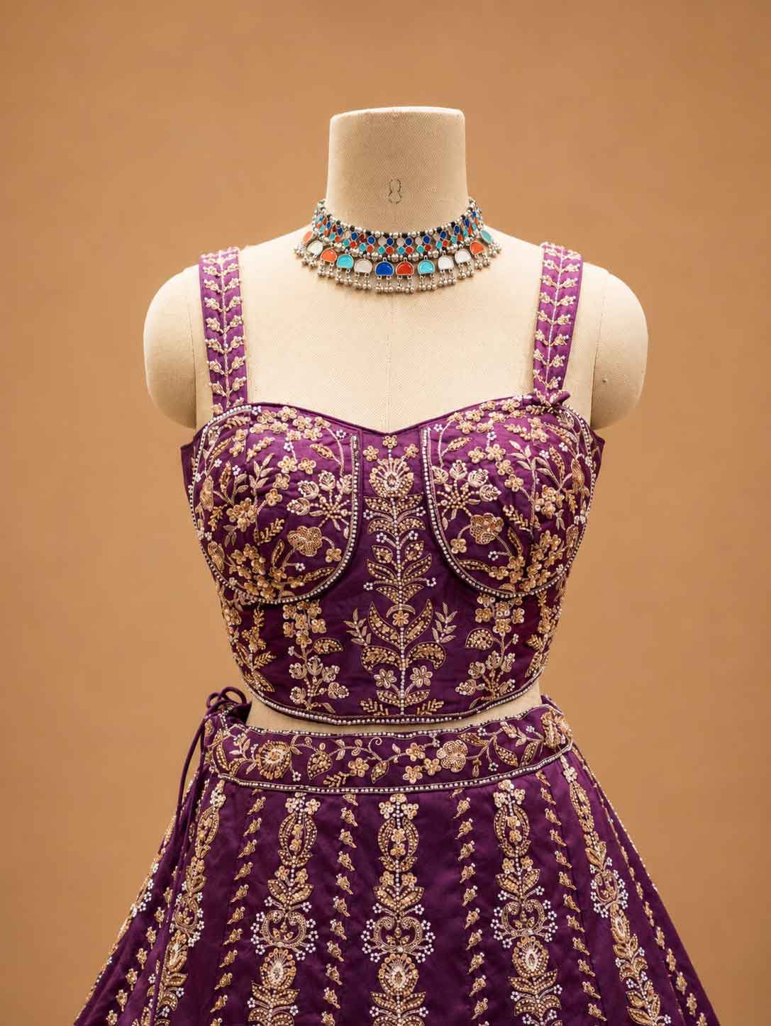 Wine Designer Lehenga Choli for Women | Embroidered Wedding Lehenga
