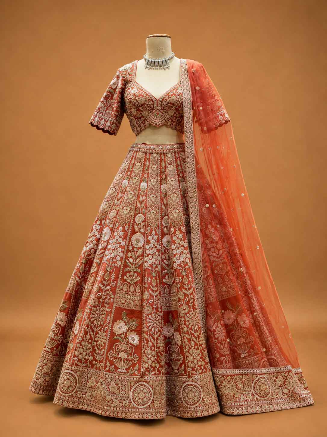 Orange Designer Lehenga Choli for Women | Embroidered Wedding Lehenga