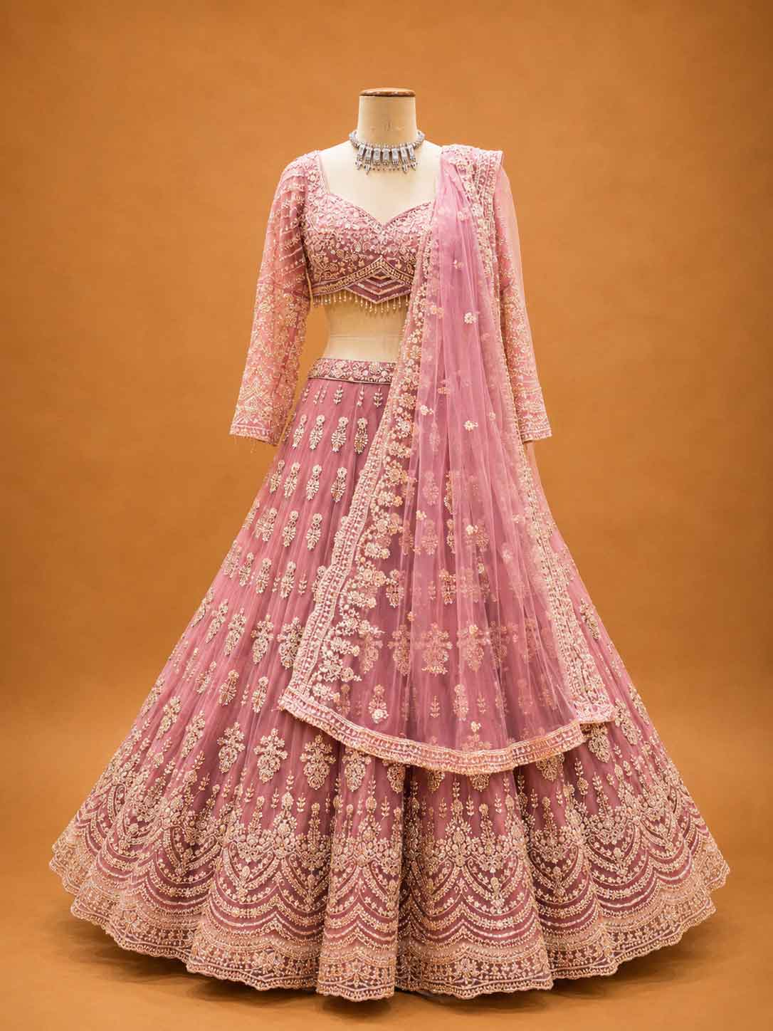 Onion Colour Designer Lehenga Choli for Women | Embroidered Wedding Wear