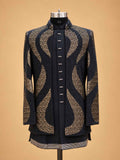 Midnight Navy & Gold Embellished Indo-Western Sherwani Set for Men