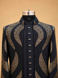 Midnight Navy & Gold Embellished Indo-Western Sherwani Set for Men