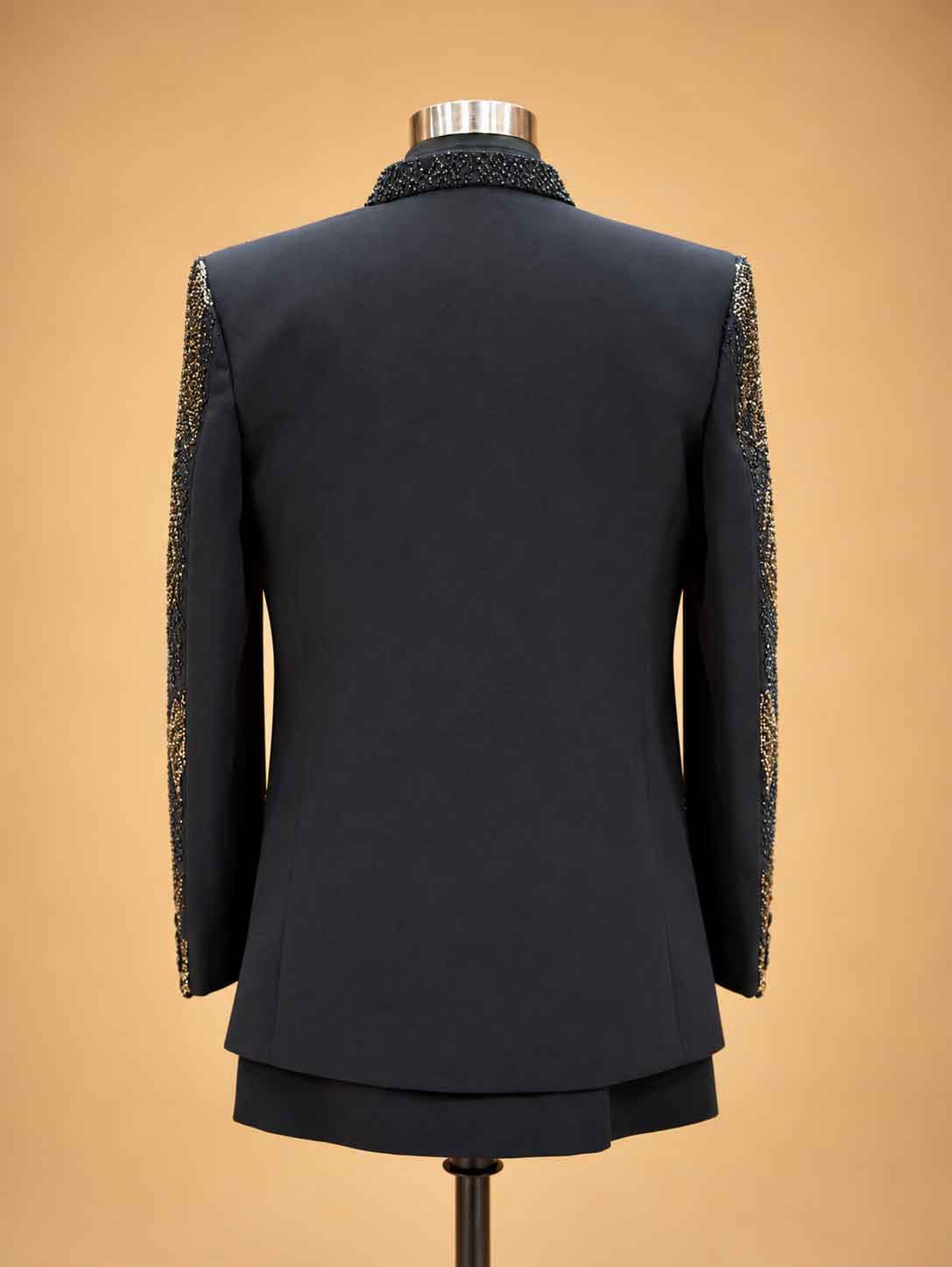 Midnight Navy & Gold Embellished Indo-Western Sherwani Set for Men