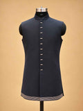 Midnight Navy & Gold Embellished Indo-Western Sherwani Set for Men