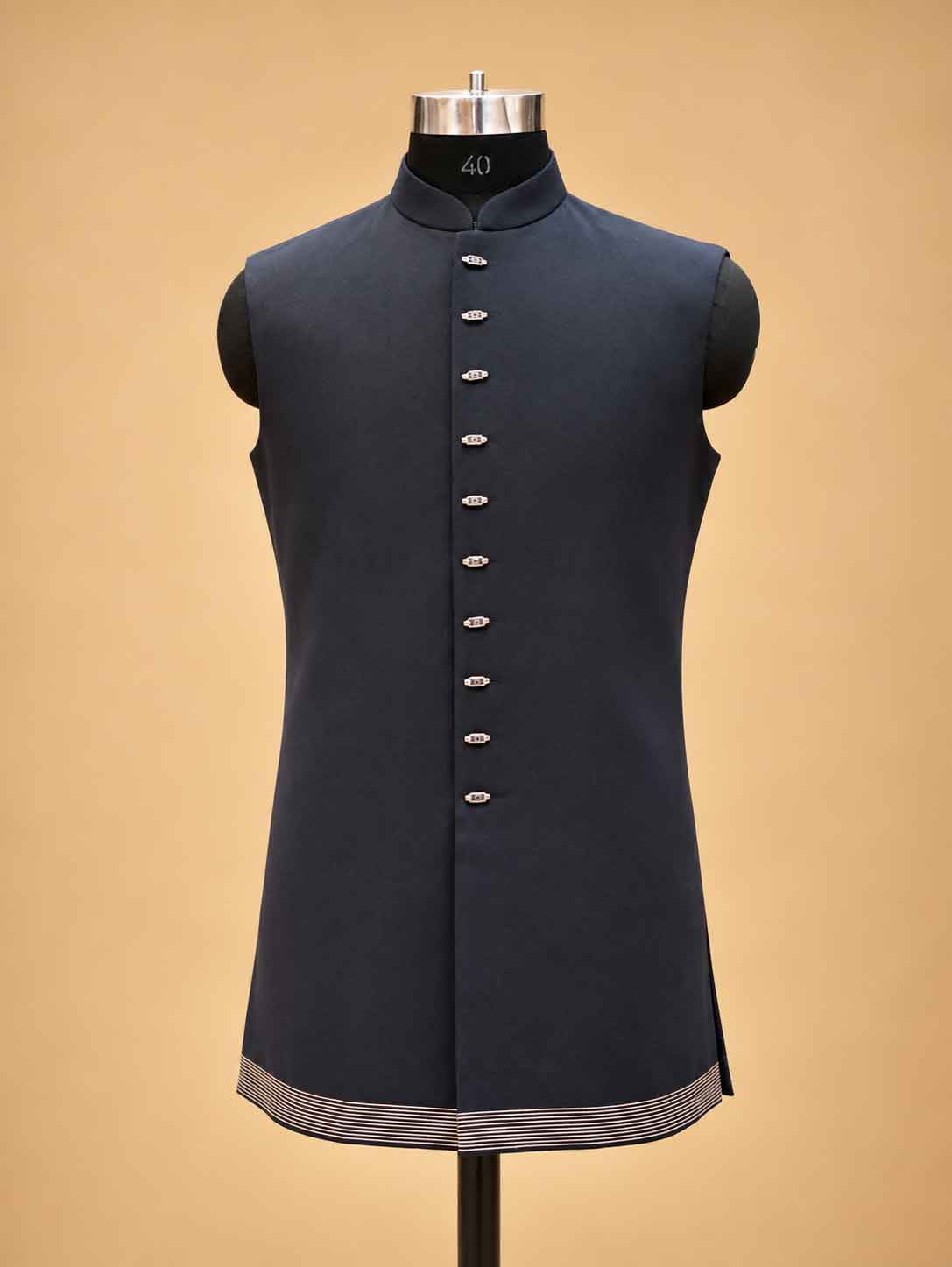 Midnight Navy & Gold Embellished Indo-Western Sherwani Set for Men
