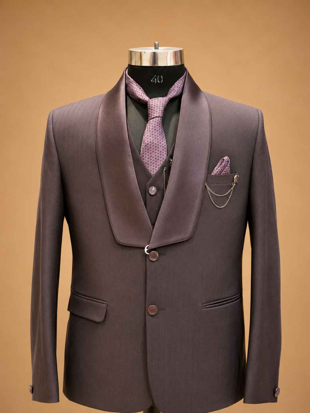 Wine 3-Piece Suit for Men with Waistcoat, Tie & Pocket Square | Premium Formal Wear
