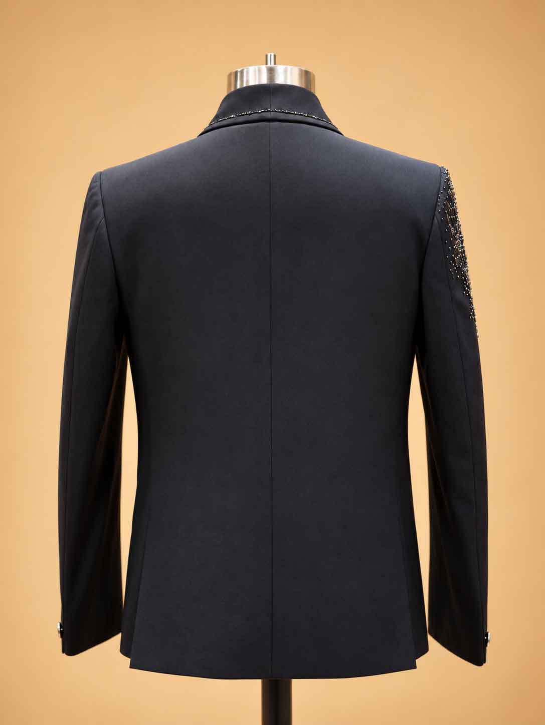 Midnight Navy 3-Piece Suit for Men with Embellished Blazer, Waistcoat & Bow Tie
