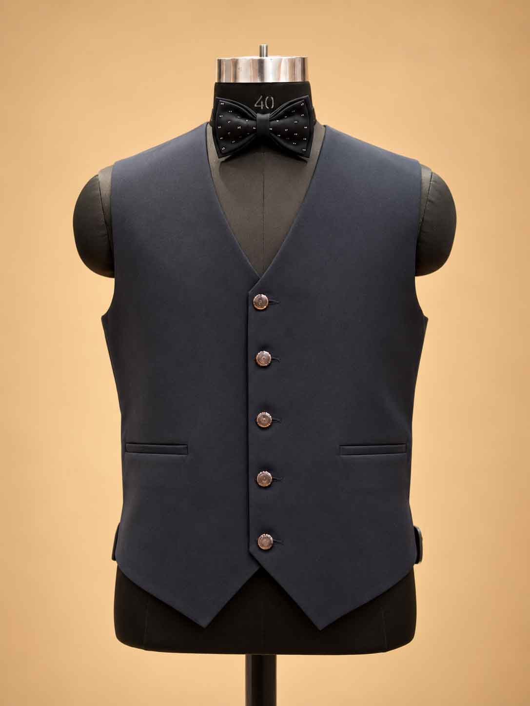 Midnight Navy 3-Piece Suit for Men with Embellished Blazer, Waistcoat & Bow Tie