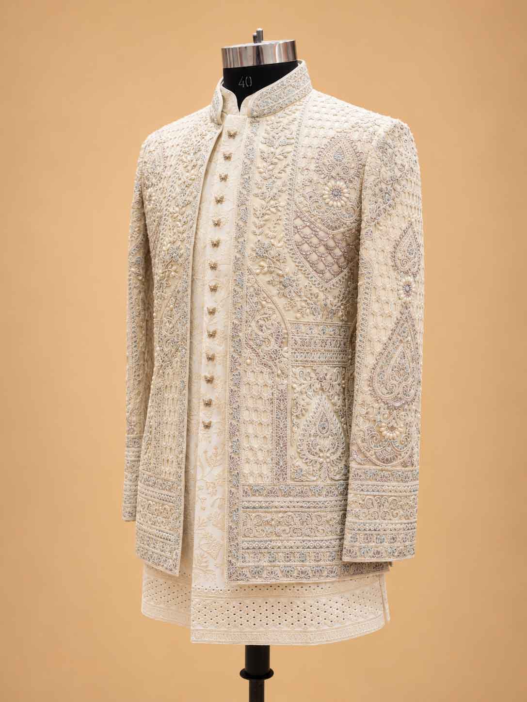 Ivory White Designer Embroidered Sherwani for Men | Luxury Groom Wedding Wear