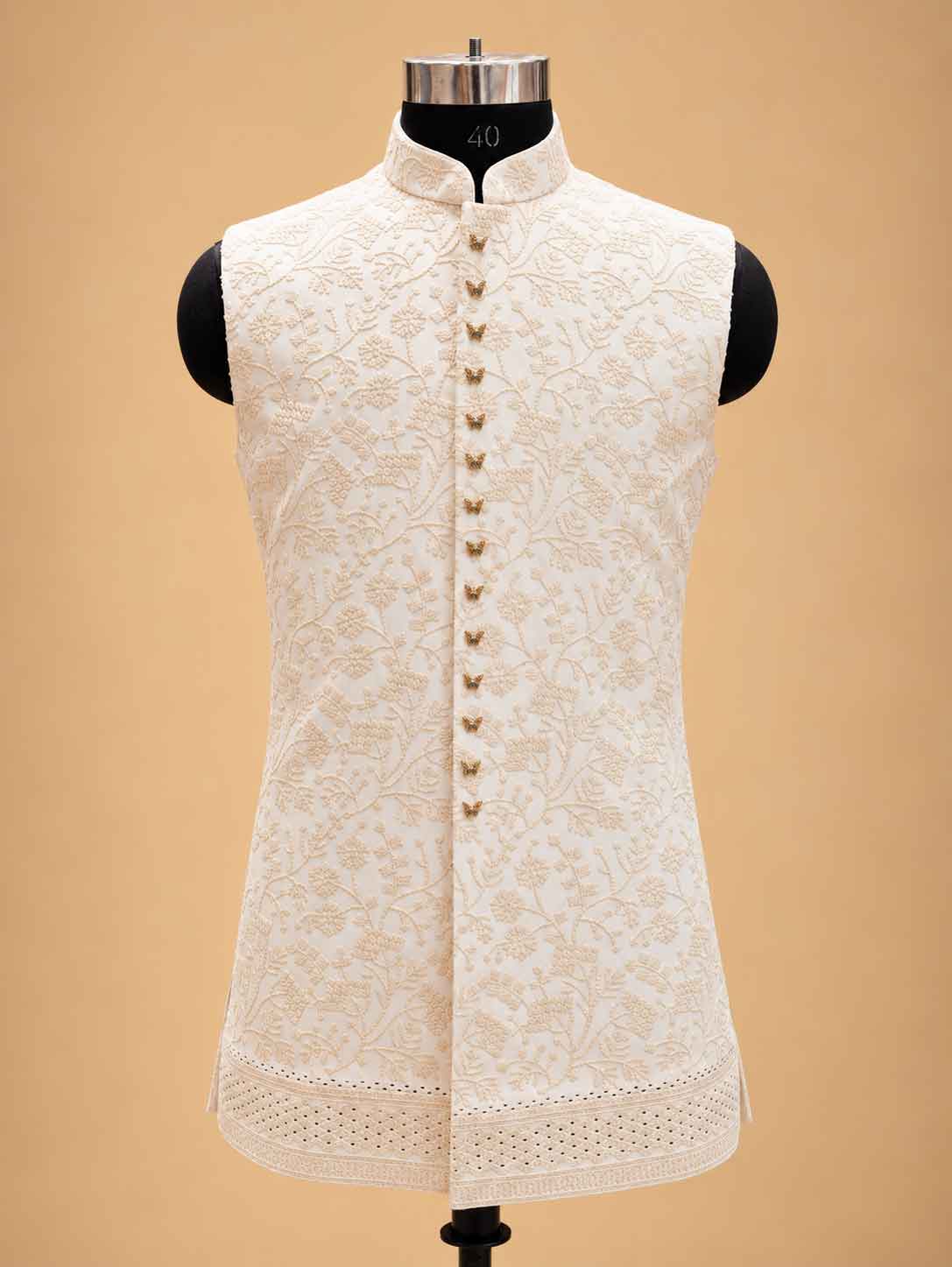 Ivory White Designer Embroidered Sherwani for Men | Luxury Groom Wedding Wear