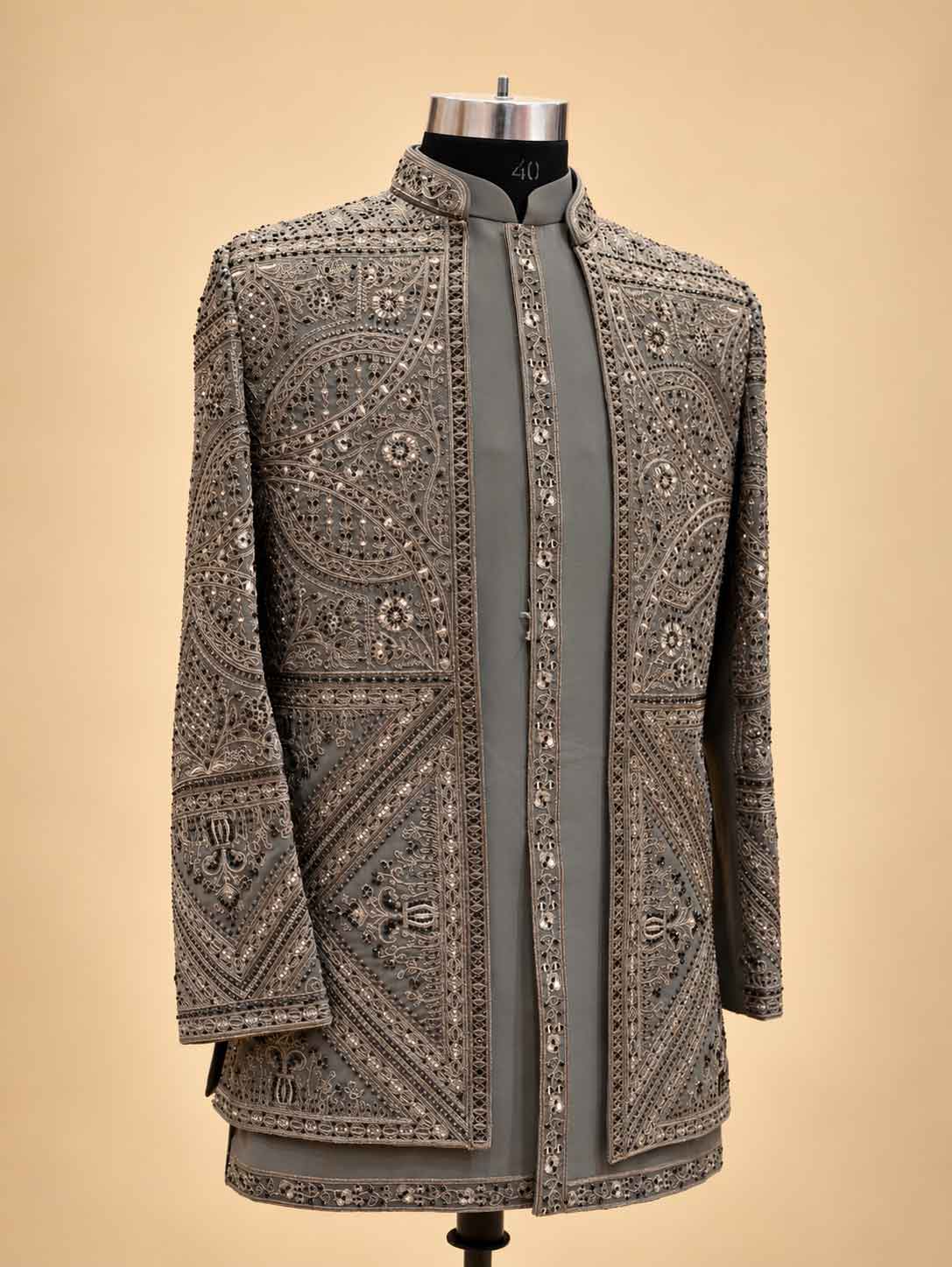 Grey Embroidered Designer Sherwani for Men | Luxury Wedding Wear