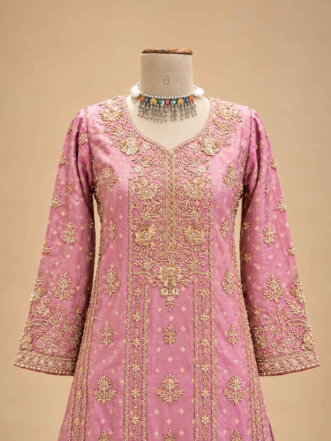 Lavender & Gold Embroidered Anarkali Suit Set with Flared Lehenga & Dupatta | Designer Festive Wear