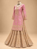 Lavender & Gold Embroidered Anarkali Suit Set with Flared Lehenga & Dupatta | Designer Festive Wear