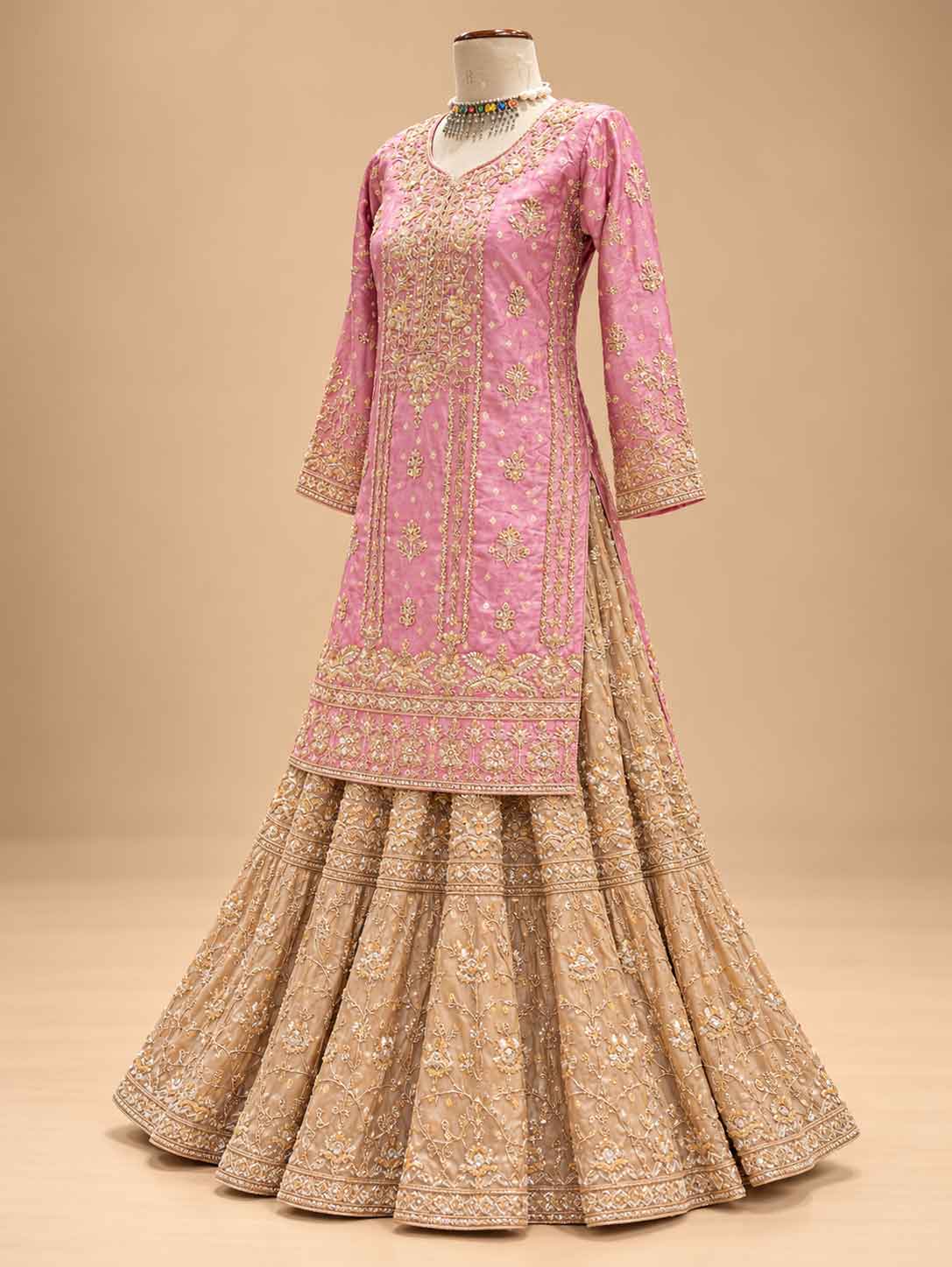 Lavender & Gold Embroidered Anarkali Suit Set with Flared Lehenga & Dupatta | Designer Festive Wear
