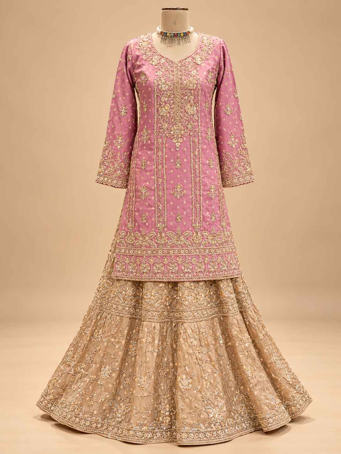 Lavender & Gold Embroidered Anarkali Suit Set with Flared Lehenga & Dupatta | Designer Festive Wear