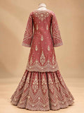 Dusty Rose Embellished Anarkali Suit Set with Printed Flared Bottom & Dupatta | Festive Ethnic Wear