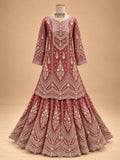 Dusty Rose Embellished Anarkali Suit Set with Printed Flared Bottom & Dupatta | Festive Ethnic Wear